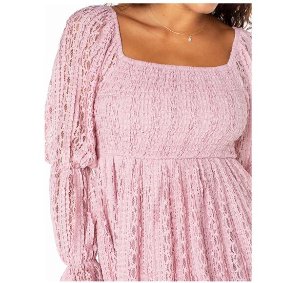 Celebrity Pink Women's Long Sleeve ruffled Lace Mini Dress square Neck Mauve XS - Picture 5 of 5